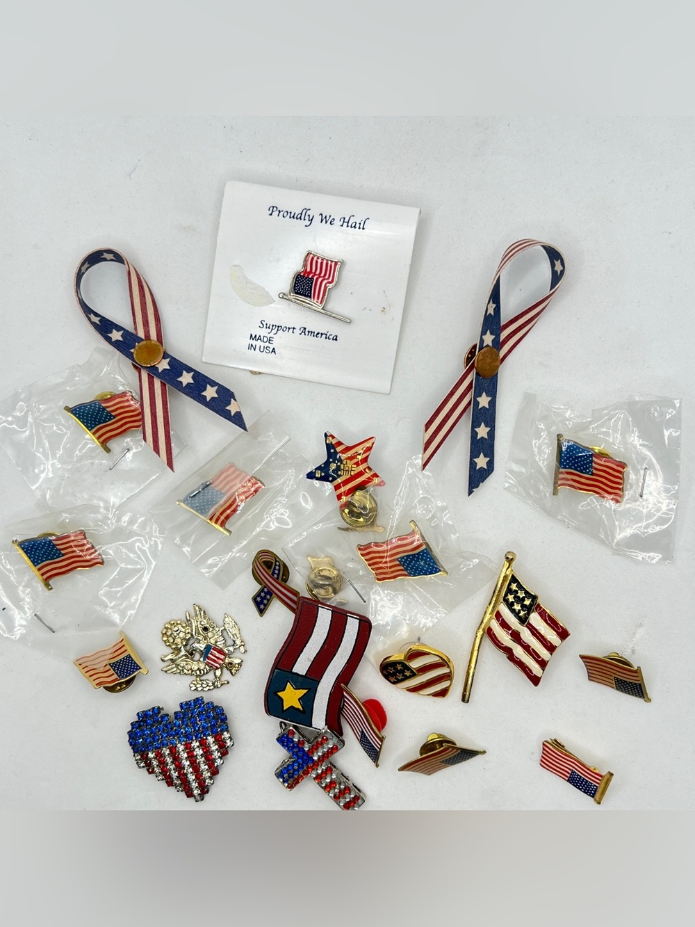 Patriotic American Flag Lapel Pins - Red, White & Blue